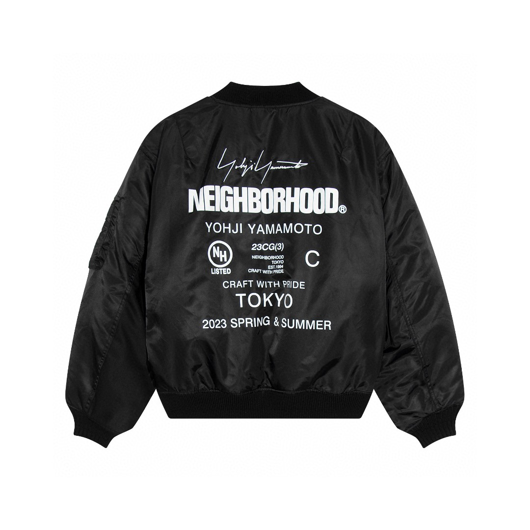 NEIGHBORHOOD 山本耀司 字母数字印花拉链夹克 棒球服 棉服 外套 男款 黑色 222SPYYN-JKM01S