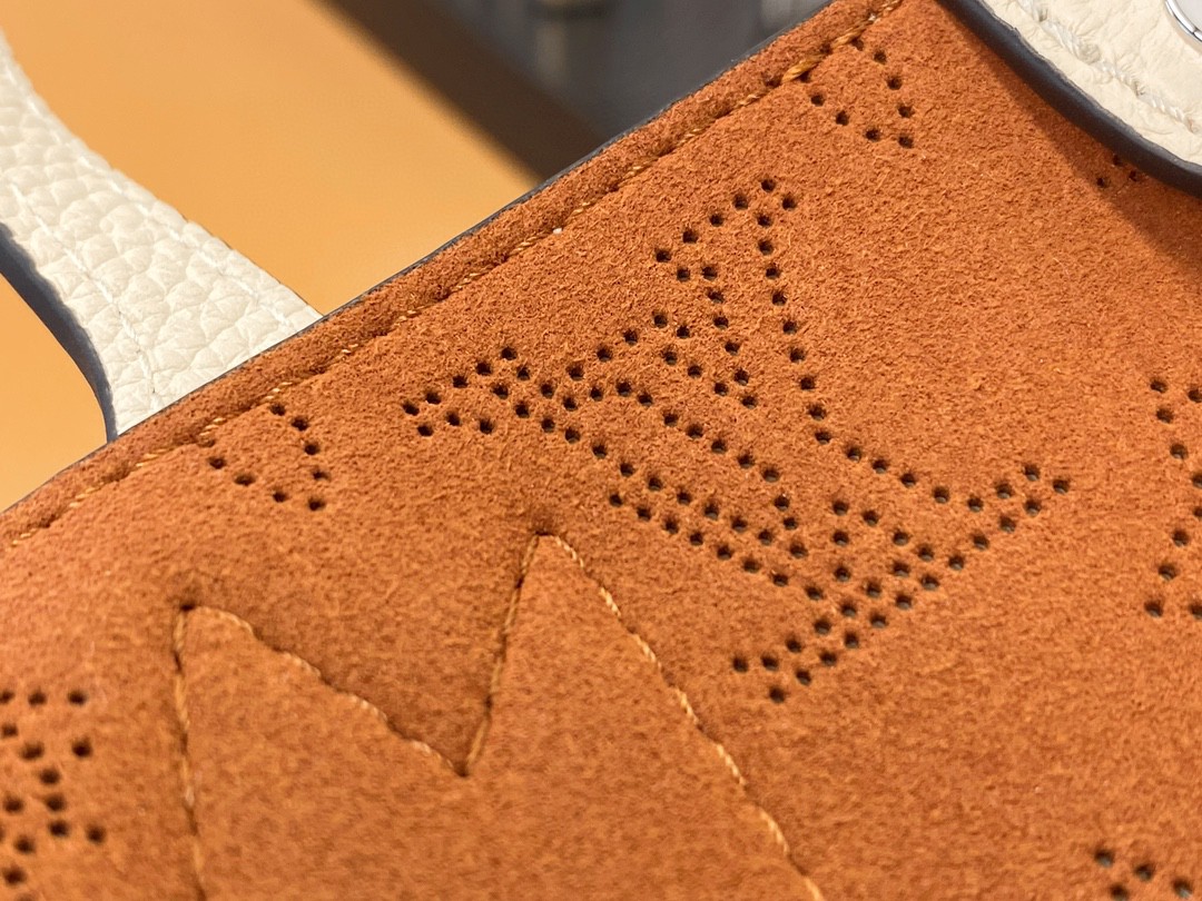 LOUIS VUITTON 路易威登 Blossom MM 品牌镂空Logo老花满印粒面小牛皮 托特包 斜挎包 单肩包 手提包 米白色 M21909