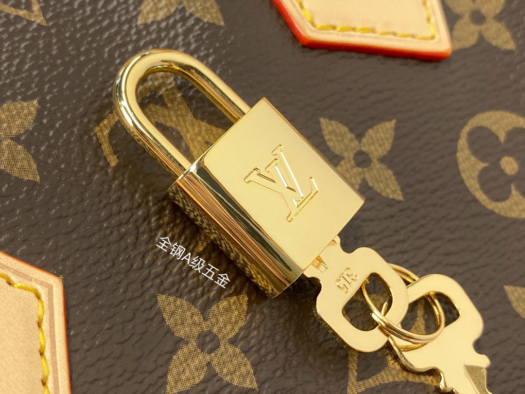LOUIS VUITTON 路易威登 SpeedyBandoulière 20 经典老花满印刺绣Logo肩带帆布拼皮 斜挎包 单肩包 手提包 棕色 M46594