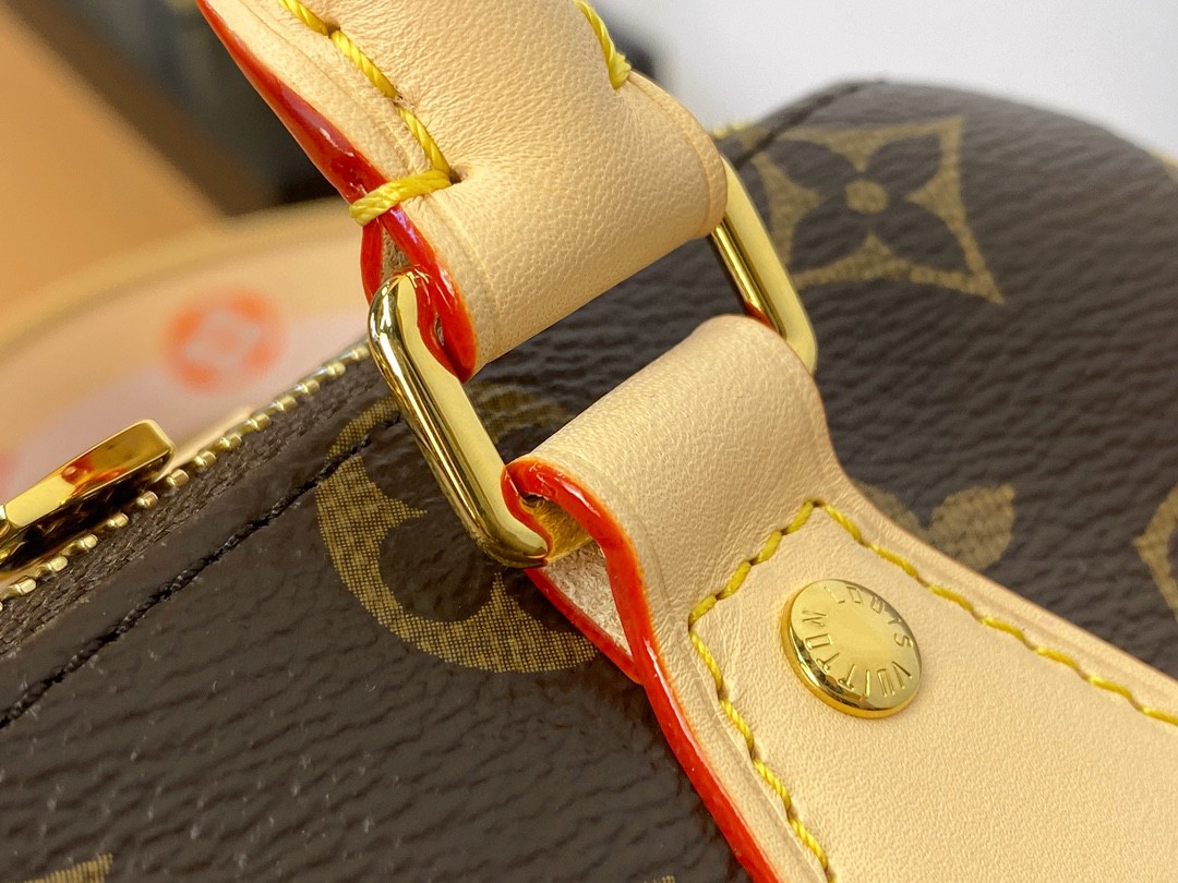 LOUIS VUITTON 路易威登 SpeedyBandoulière 20 经典老花满印刺绣Logo肩带帆布拼皮 斜挎包 单肩包 手提包 棕色 M46594