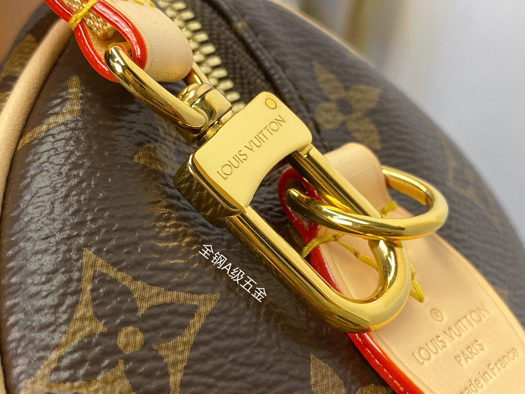 LOUIS VUITTON 路易威登 SpeedyBandoulière 20 经典老花满印刺绣Logo肩带帆布拼皮 斜挎包 单肩包 手提包 棕色 M46594