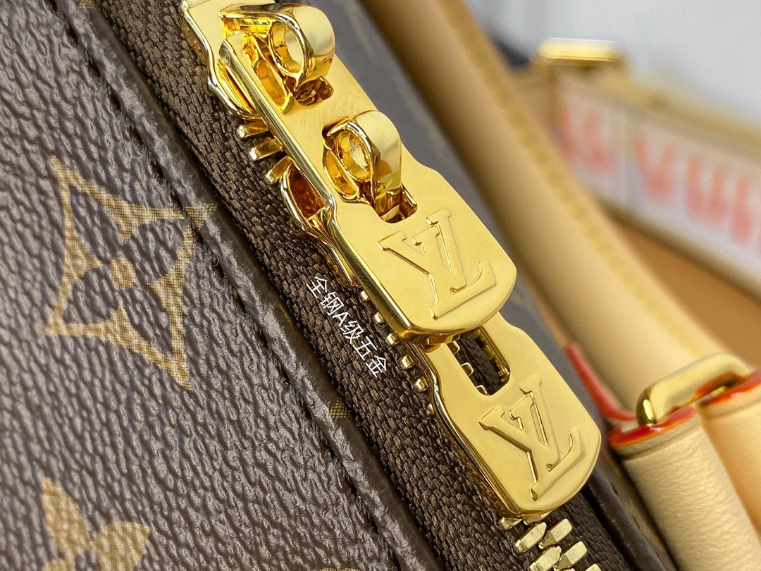 LOUIS VUITTON 路易威登 SpeedyBandoulière 20 经典老花满印刺绣Logo肩带帆布拼皮 斜挎包 单肩包 手提包 棕色 M46594