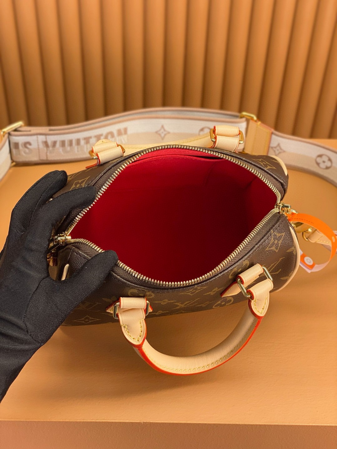 LOUIS VUITTON 路易威登 SpeedyBandoulière 20 经典老花满印刺绣Logo肩带帆布拼皮 斜挎包 单肩包 手提包 棕色 M46222