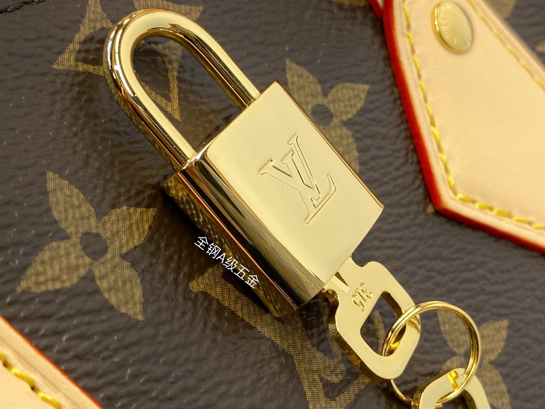 LOUIS VUITTON 路易威登 SpeedyBandoulière 20 经典老花满印刺绣Logo肩带帆布拼皮 斜挎包 单肩包 手提包 棕色 M46222