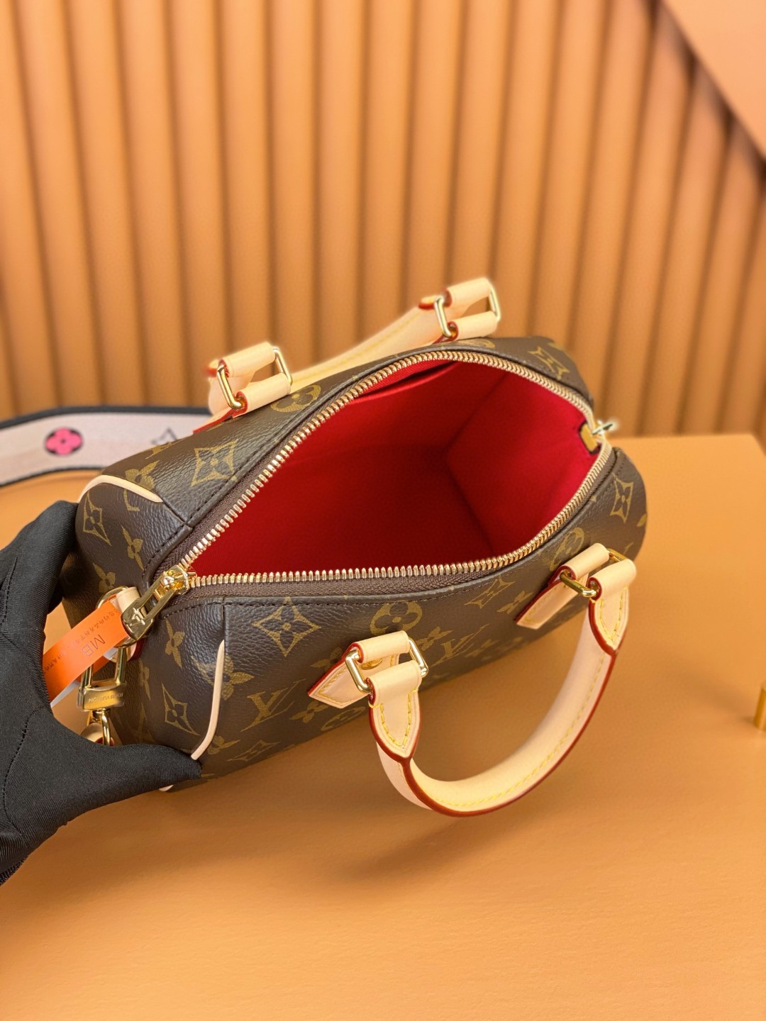 LOUIS VUITTON 路易威登 Speedy 20 经典老花满印刺绣Logo肩带帆布拼皮 斜挎包 单肩包 手提包 棕色 M45957