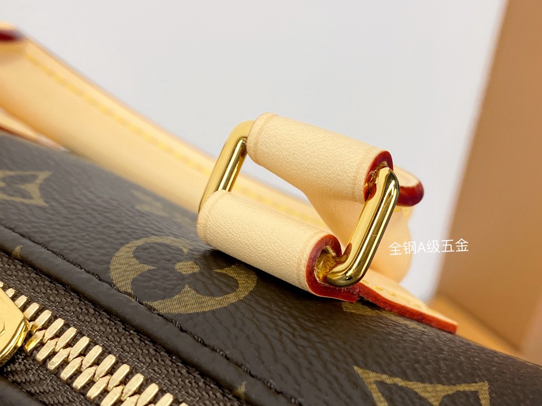 LOUIS VUITTON 路易威登 Speedy 20 经典老花满印刺绣Logo肩带帆布拼皮 斜挎包 单肩包 手提包 棕色 M45957