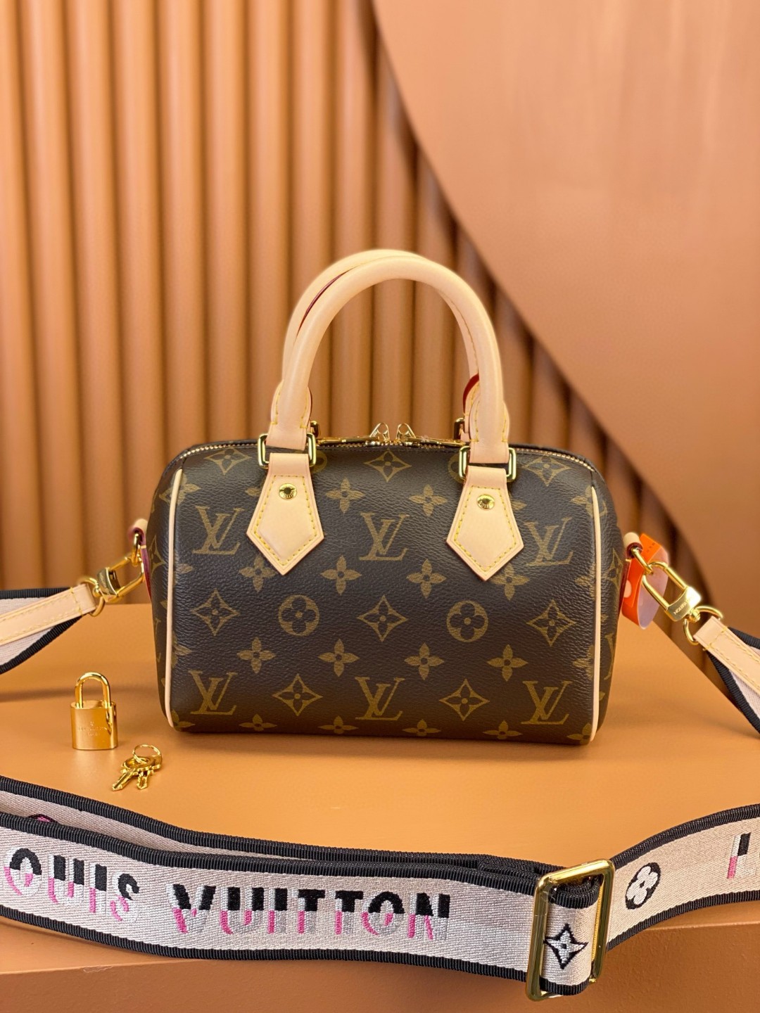 LOUIS VUITTON 路易威登 Speedy 20 经典老花满印刺绣Logo肩带帆布拼皮 斜挎包 单肩包 手提包 黑棕色 M46234