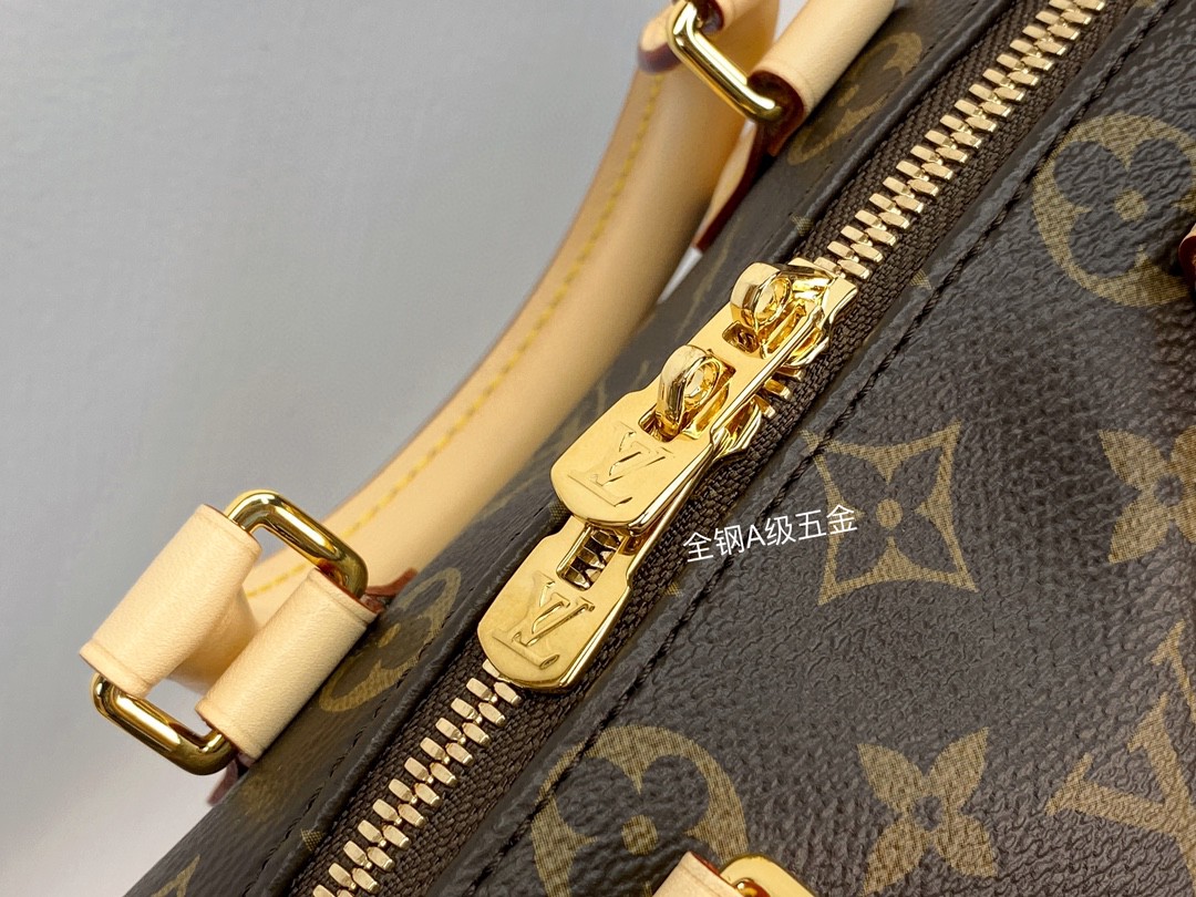 LOUIS VUITTON 路易威登 Speedy 20 经典老花满印刺绣Logo肩带帆布拼皮 斜挎包 单肩包 手提包 棕色 M45957