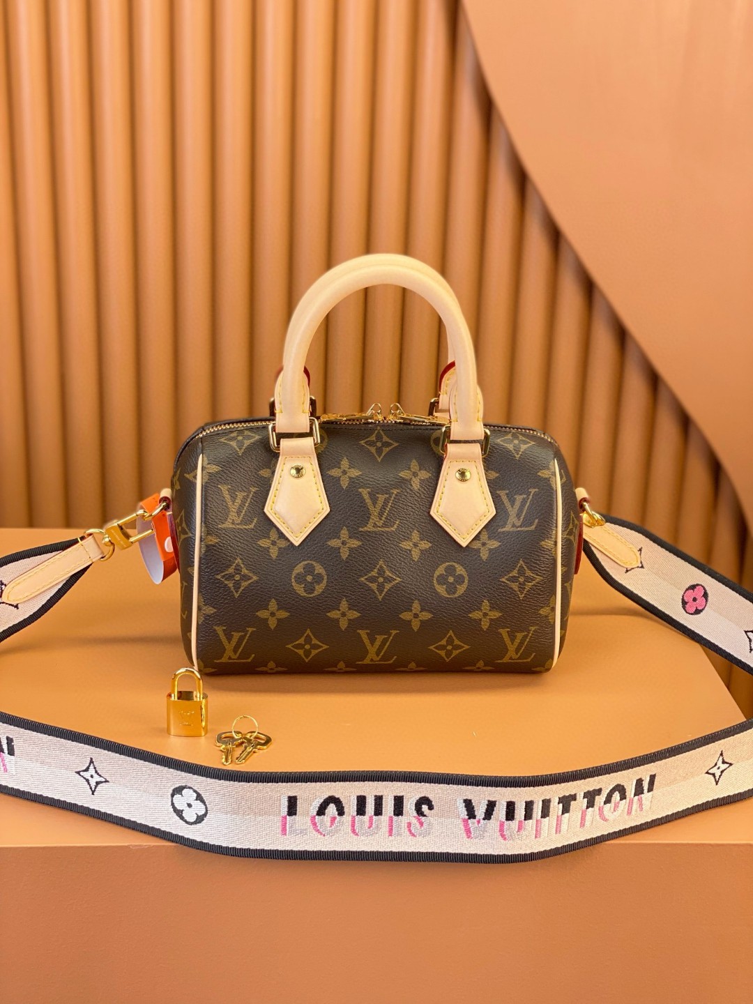 LOUIS VUITTON 路易威登 Speedy 20 经典老花满印刺绣Logo肩带帆布拼皮 斜挎包 单肩包 手提包 棕色 M45957
