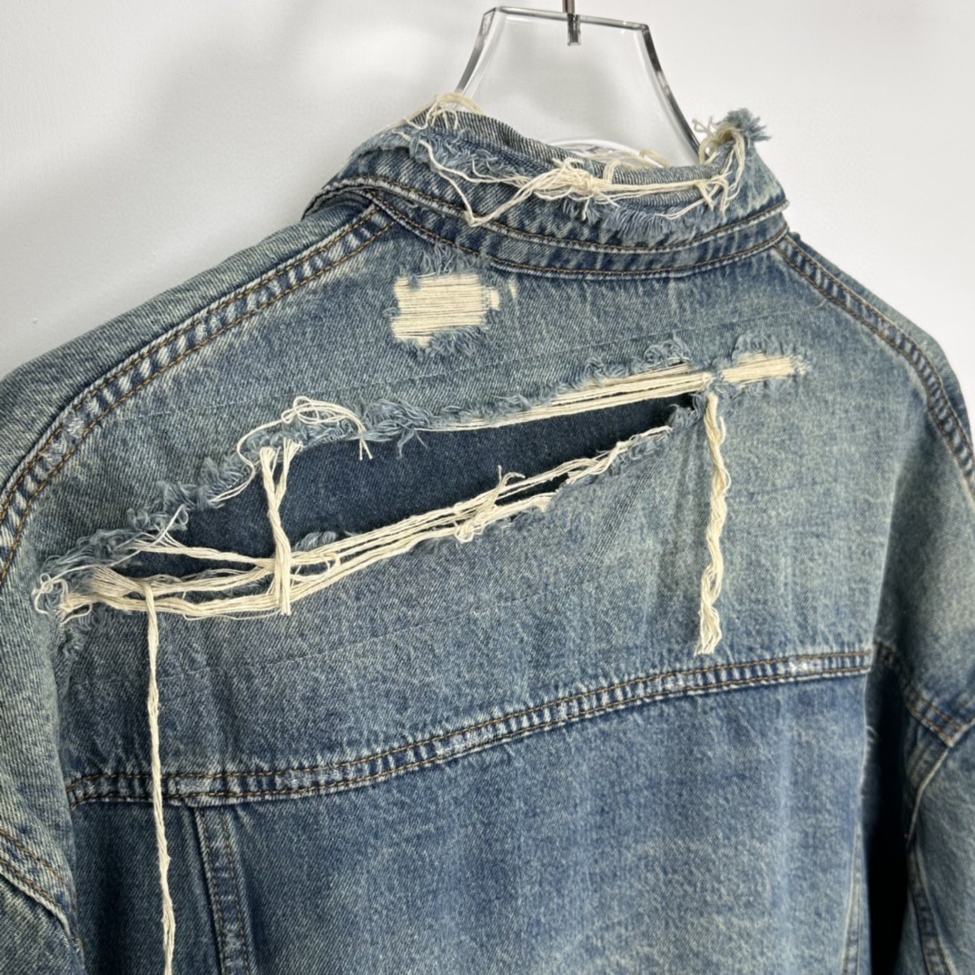 Balenciaga 巴黎世家 水洗仿旧破洞牛仔外套 牛仔衣 宽松 男女同款 蓝色XS