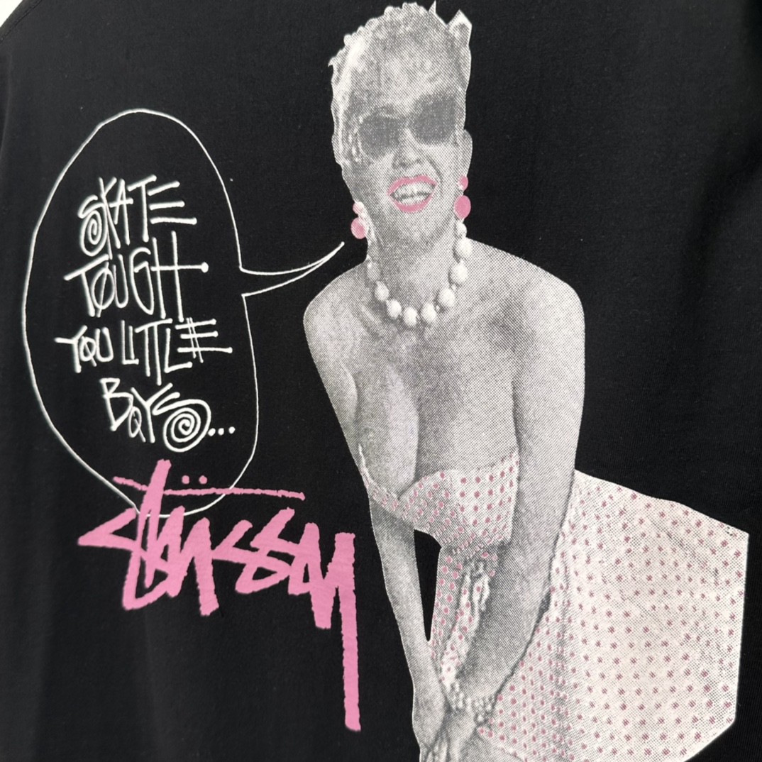 Stussy 梦露漫画人物图案印花 短袖 圆领 套头 T 恤 夏季 男女同款 黑色 SUSTE1904935L