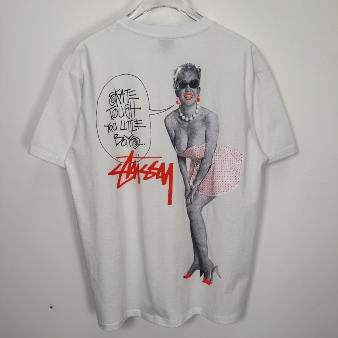 Stussy 梦露漫画人物图案印花 短袖 圆领 套头 T 恤 夏季 男女同款 白色 1904935