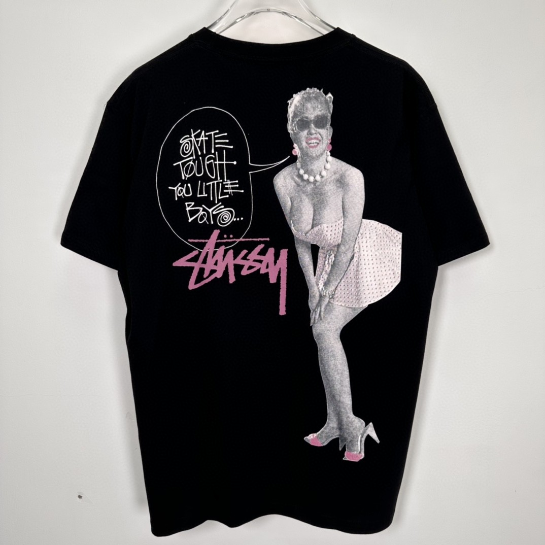 Stussy 梦露漫画人物图案印花 短袖 圆领 套头 T 恤 夏季 男女同款 黑色 SUSTE1904935L