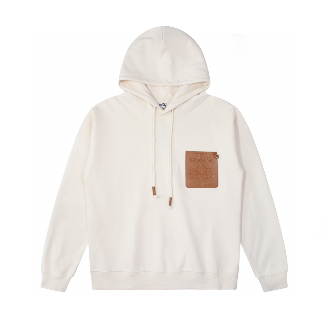 Loewe 罗意威 纯色 Logo 贴标抽绳连帽卫衣 卫衣 秋冬 男女同款 黑色 灰色 咖啡色 米色 H526Y25X21-1100