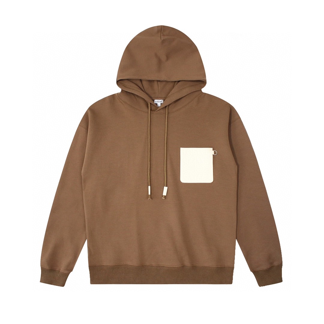 Loewe 罗意威 纯色 Logo 贴标抽绳连帽卫衣 卫衣 秋冬 男女同款 黑色 灰色 咖啡色 米色 H526Y25X21-1100