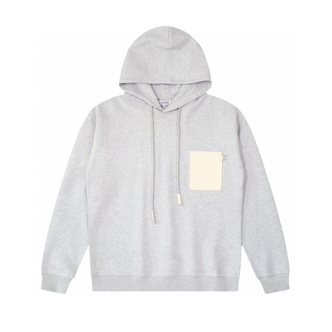 Loewe 罗意威 纯色 Logo 贴标抽绳连帽卫衣 卫衣 秋冬 男女同款 黑色 灰色 咖啡色 米色 H526Y25X21-1100