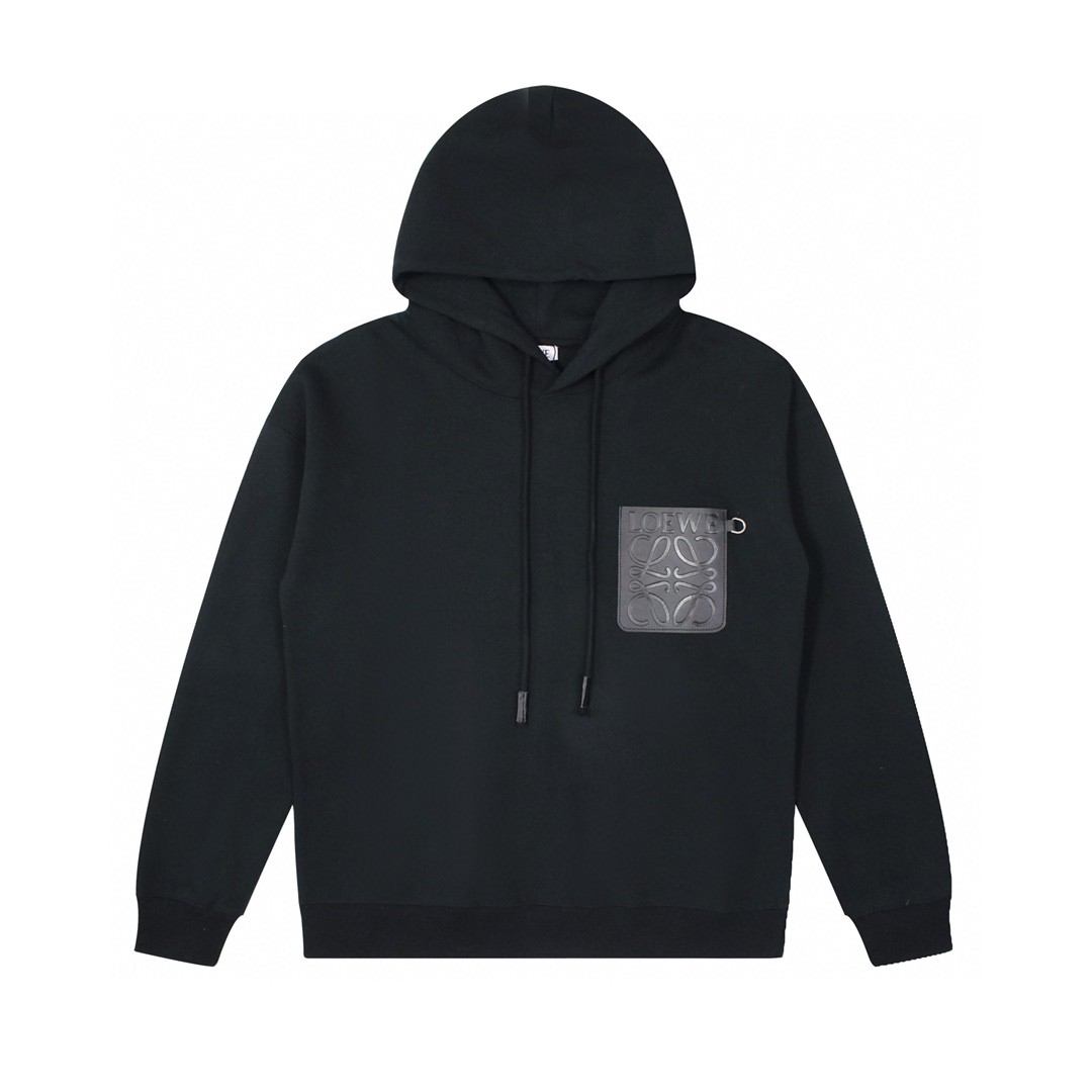 Loewe 罗意威 纯色 Logo 贴标抽绳连帽卫衣 卫衣 秋冬 男女同款 黑色 灰色 咖啡色 米色 H526Y25X21-1100