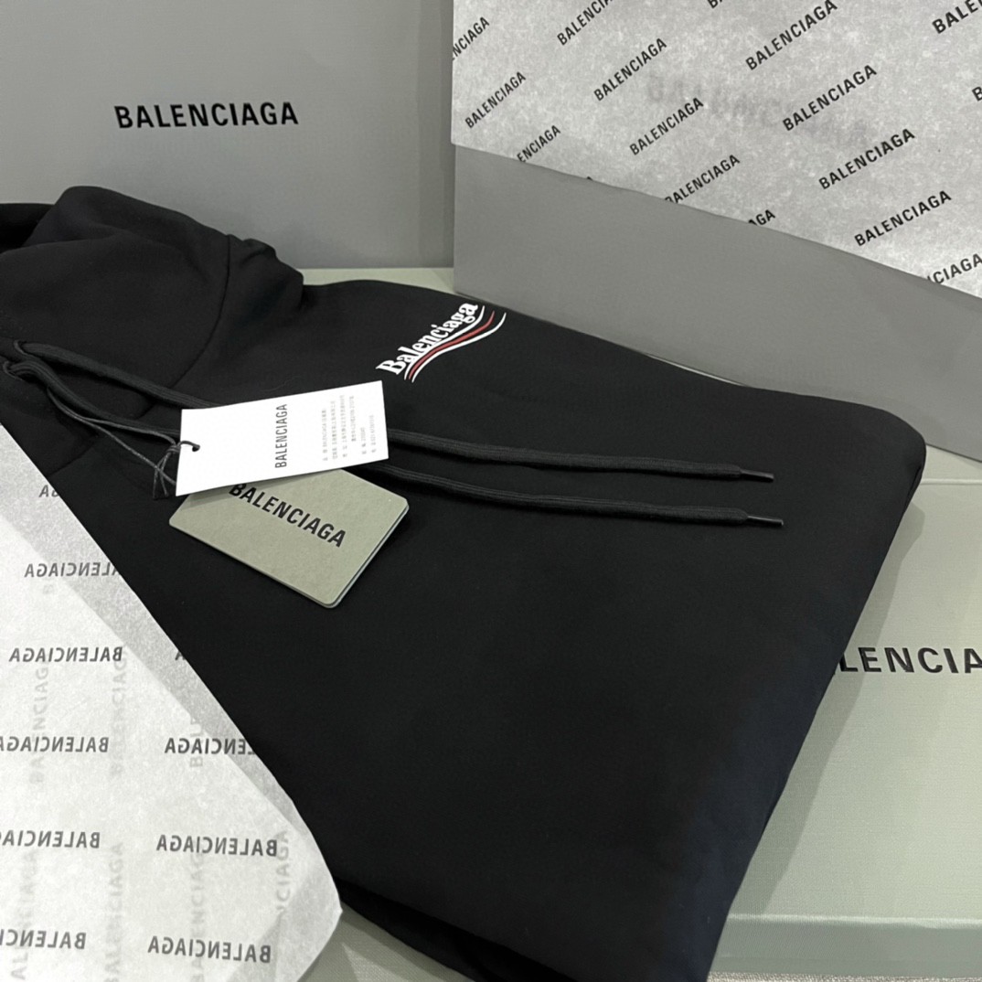Balenciaga 巴黎世家 Political Campaign 波浪 Logo字母印花 连帽卫衣 套头 卫衣 宽松 男女同款 黑色 600583TIV531070