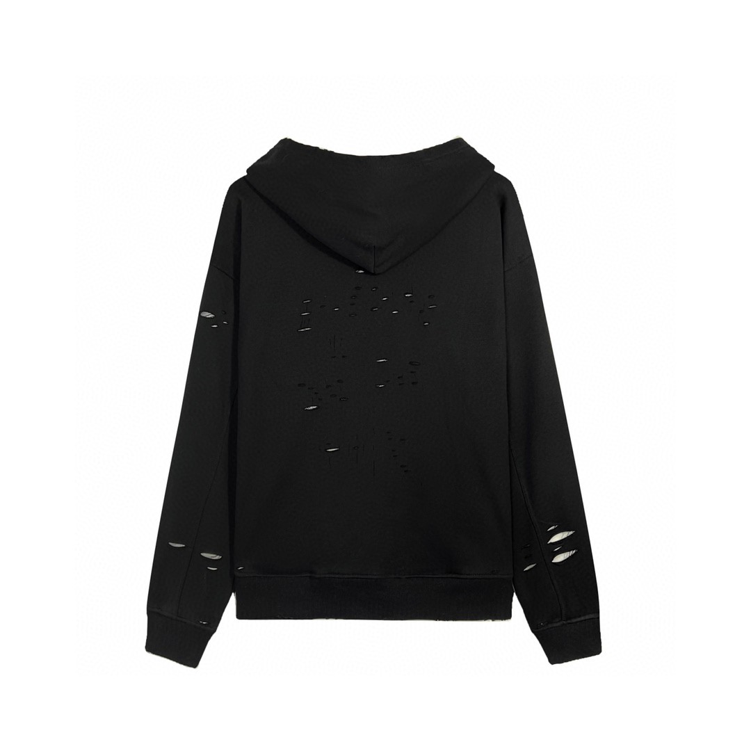 Balenciaga 巴黎世家 SS22 Caps Destroyed 艺术印花裂纹设计破洞裂纹效果 连帽卫衣 套头 卫衣 宽松 男女同款 黑色 659403TKVB61093