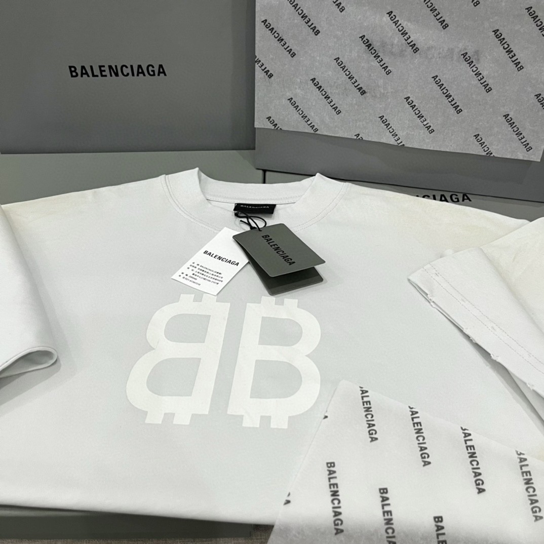 Balenciaga 巴黎世家 纯色字母印花 短袖 T恤 圆领 夏季 男女同款 白色 739784TOVU69012
