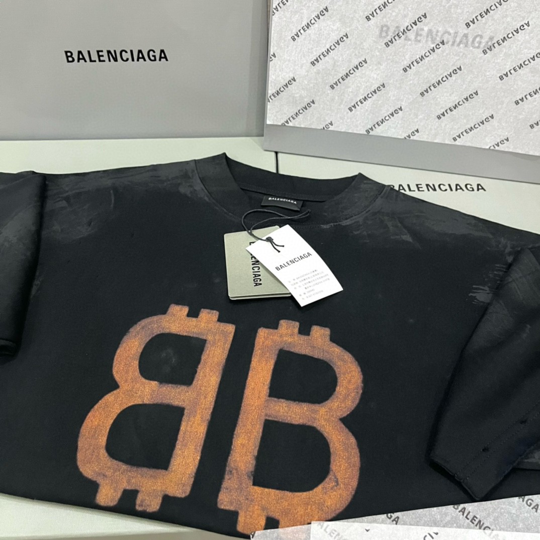 Balenciaga 巴黎世家 纯色字母印花 短袖 T恤 圆领 夏季 男女同款 黑色 739028TOVN81055