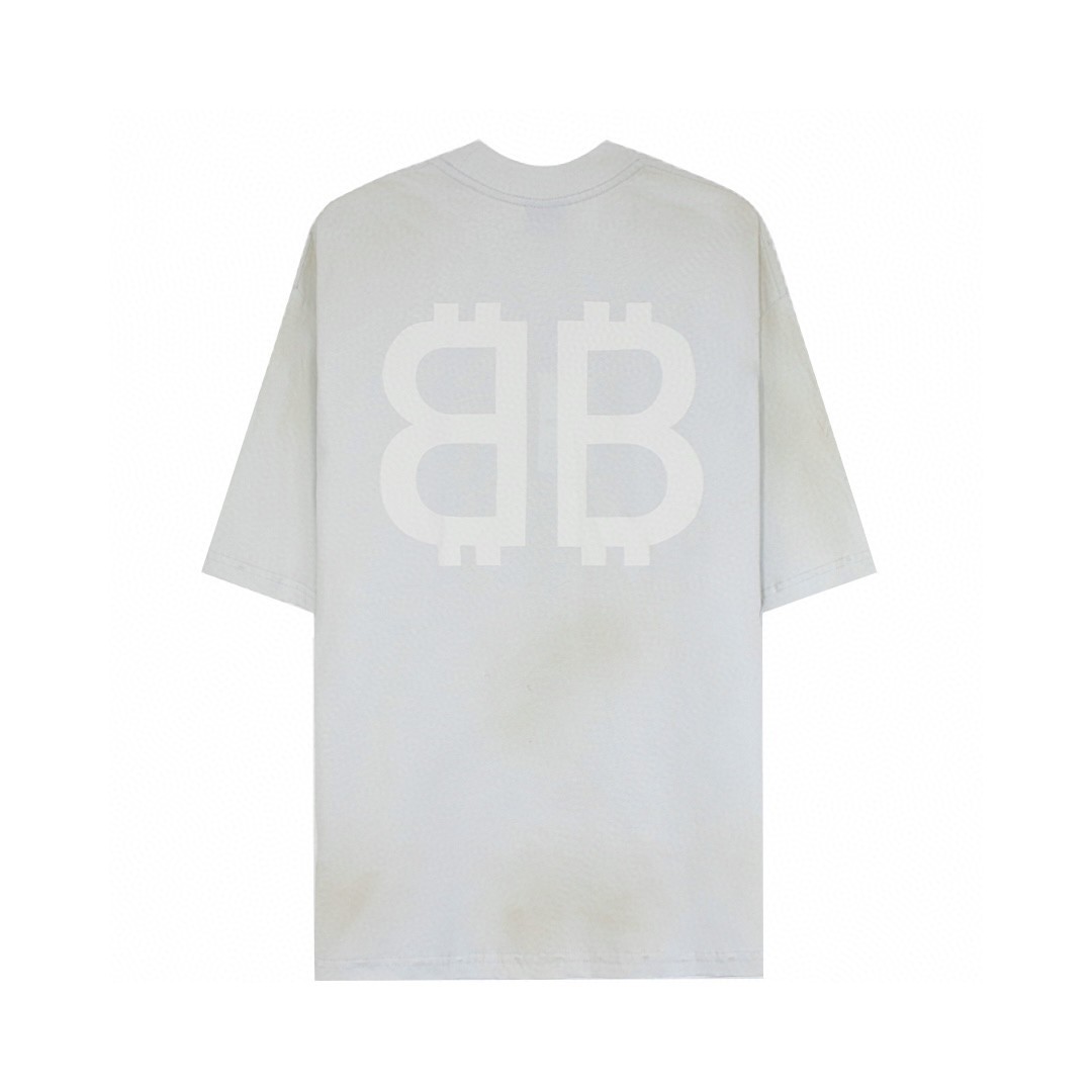 Balenciaga 巴黎世家 纯色字母印花 短袖 T恤 圆领 夏季 男女同款 白色 739784TOVU69012