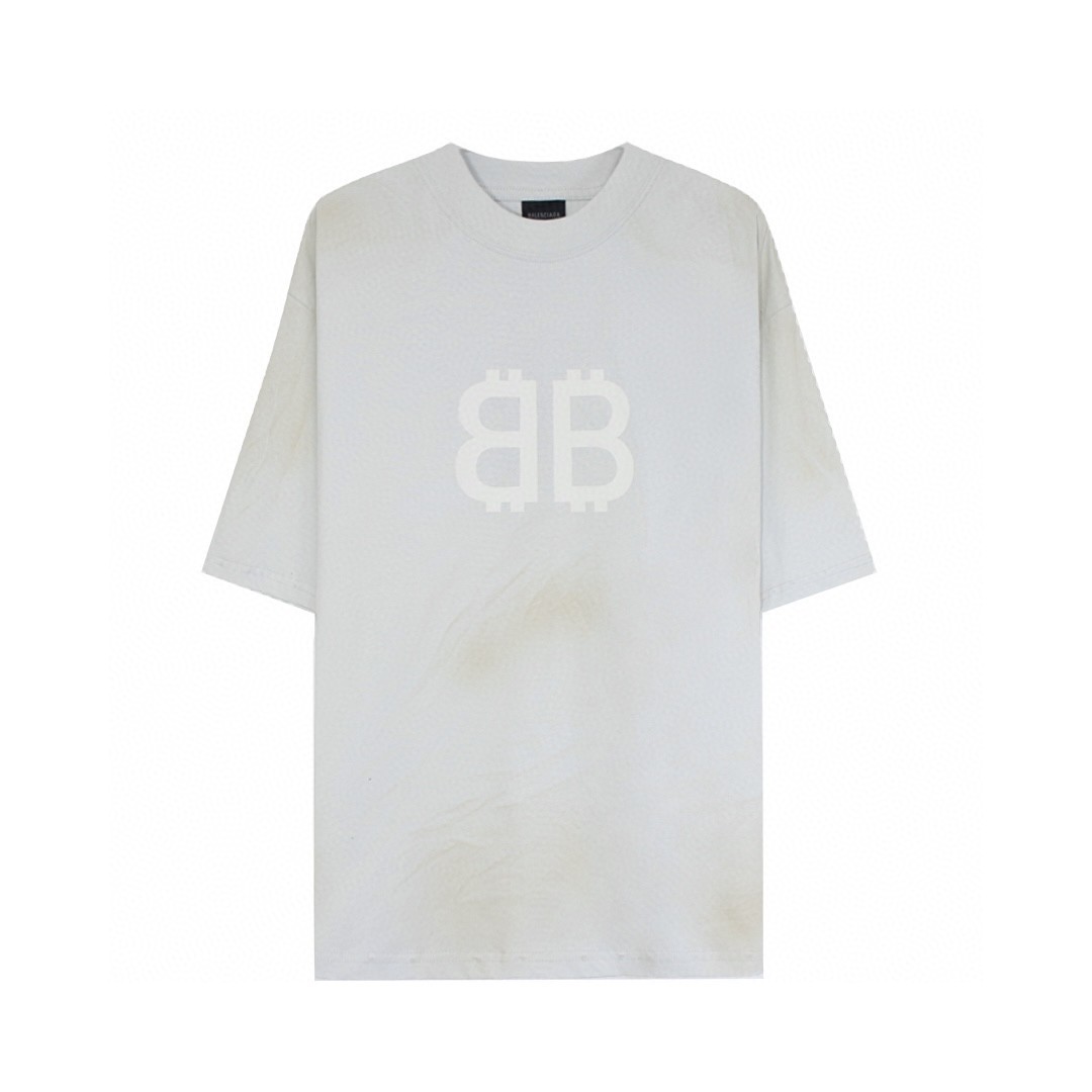 Balenciaga 巴黎世家 纯色字母印花 短袖 T恤 圆领 夏季 男女同款 白色 739784TOVU69012