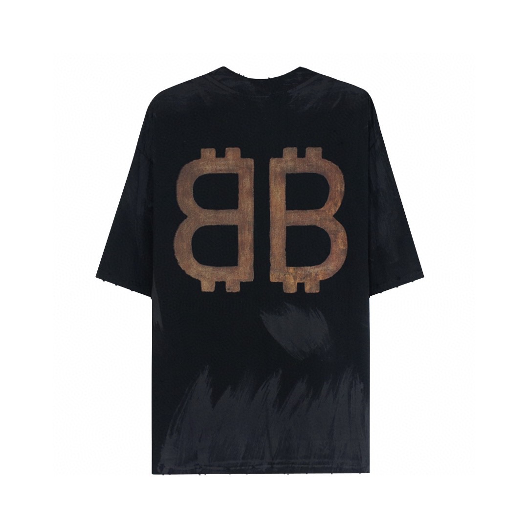 Balenciaga 巴黎世家 纯色字母印花 短袖 T恤 圆领 夏季 男女同款 黑色 739028TOVN81055