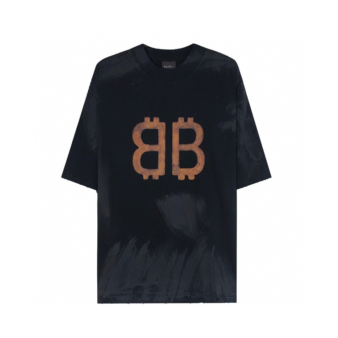 Balenciaga 巴黎世家 纯色字母印花 短袖 T恤 圆领 夏季 男女同款 黑色 739028TOVN81055