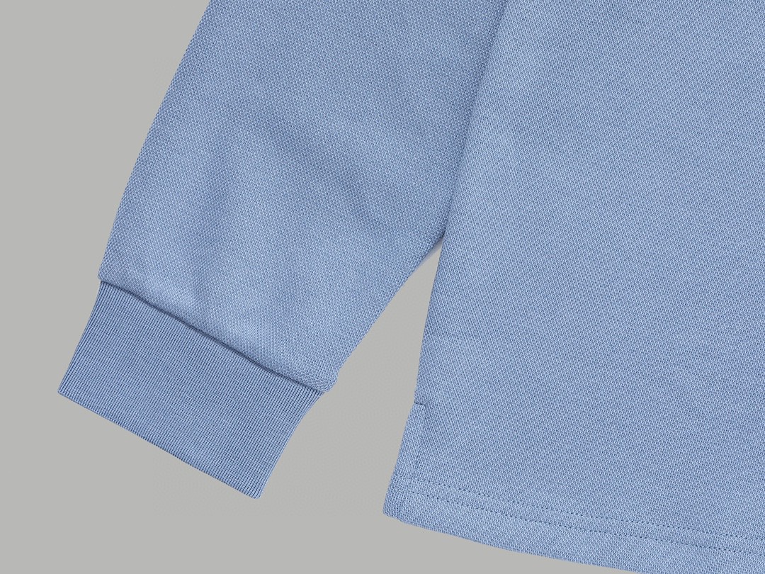 PRADA 普拉达 徽标撞色螺纹 Polo衫 长袖 休闲 男款 浅蓝色