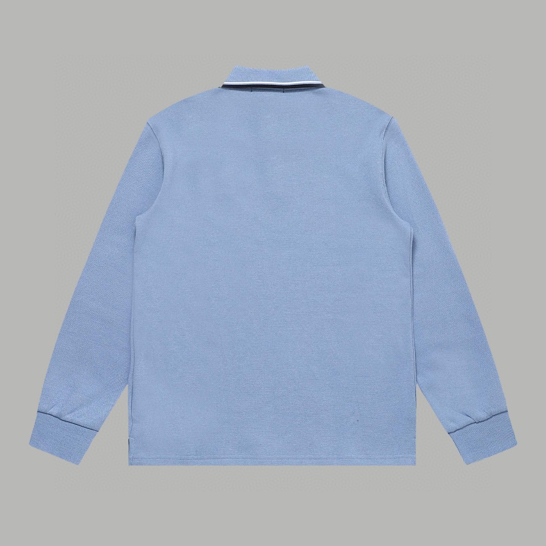 PRADA 普拉达 徽标撞色螺纹 Polo衫 长袖 休闲 男款 浅蓝色