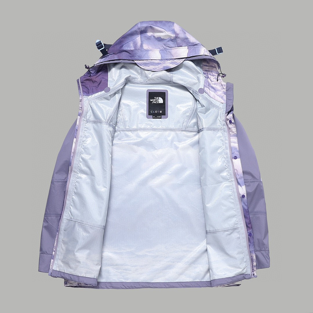 THE NORTH FACE 北面 CLOT 联名款 SS23 logo刺绣连帽防水长袖冲锋衣 夹克 外套 男女同款 苍穹青 日出堇 NF0A8736-IAN