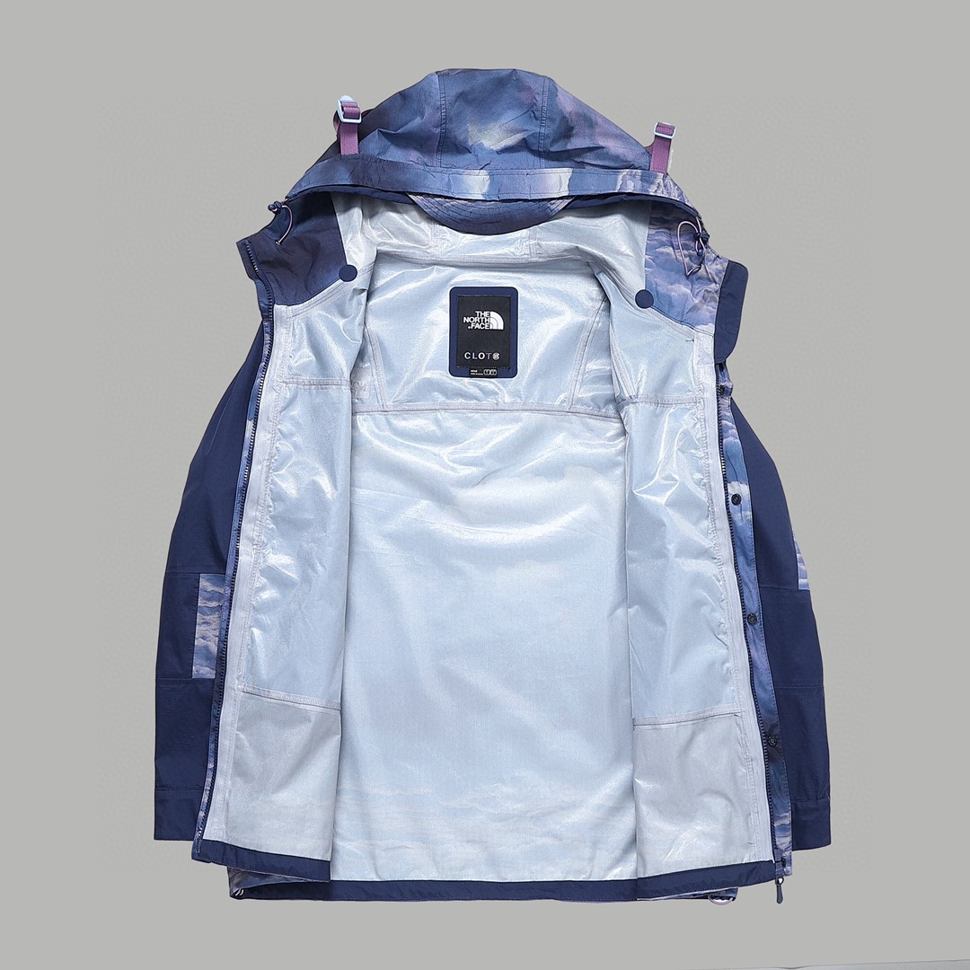 THE NORTH FACE 北面 CLOT 联名款 SS23 logo刺绣连帽防水长袖冲锋衣 夹克 外套 男女同款 苍穹青 日出堇 NF0A8736-IAN