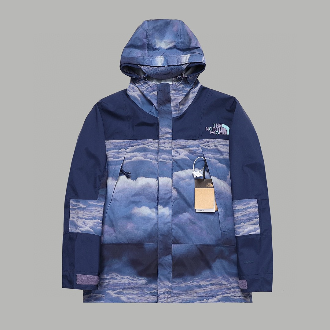 THE NORTH FACE 北面 CLOT 联名款 SS23 logo刺绣连帽防水长袖冲锋衣 夹克 外套 男女同款 苍穹青 日出堇 NF0A8736-IAN