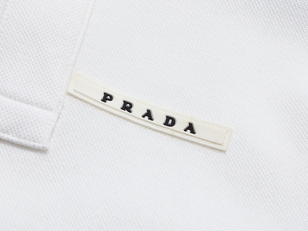 PRADA 普拉达 徽标撞色螺纹 Polo衫 长袖 休闲 男款 白色
