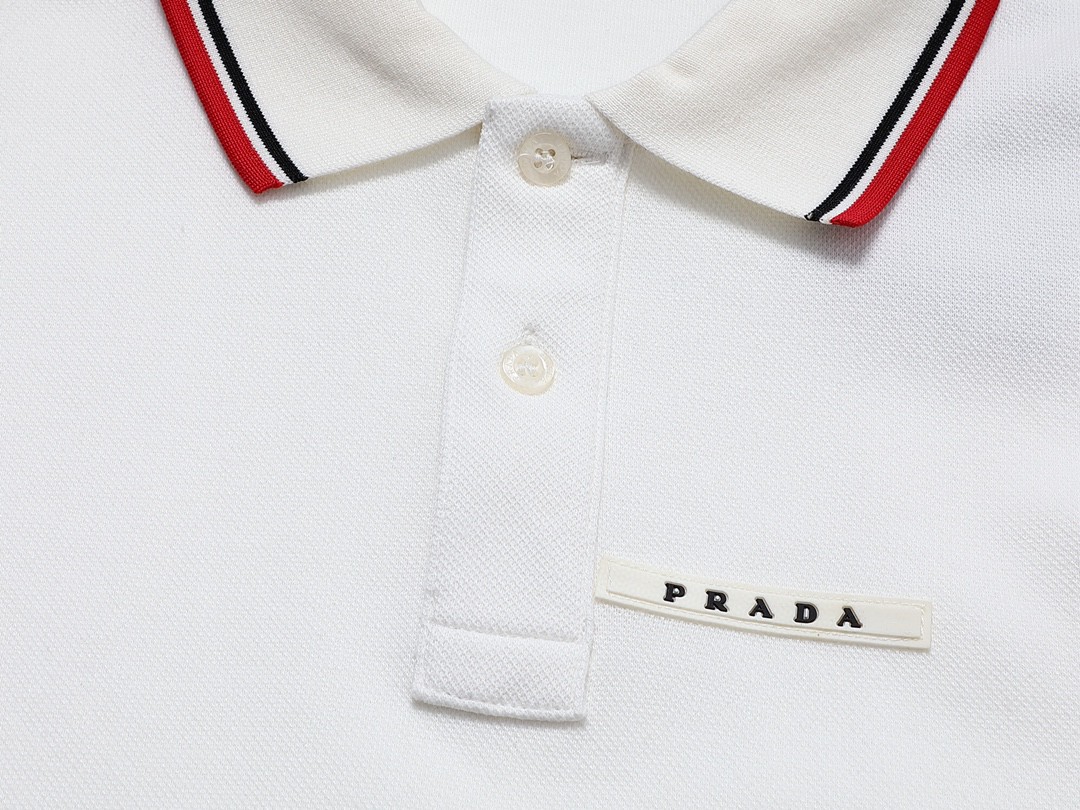 PRADA 普拉达 徽标撞色螺纹 Polo衫 长袖 休闲 男款 白色