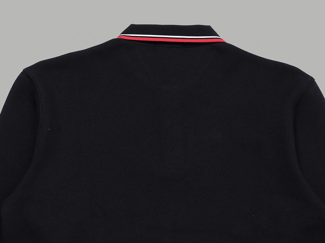 PRADA 普拉达 徽标撞色螺纹 Polo衫 长袖 休闲 男款 黑色