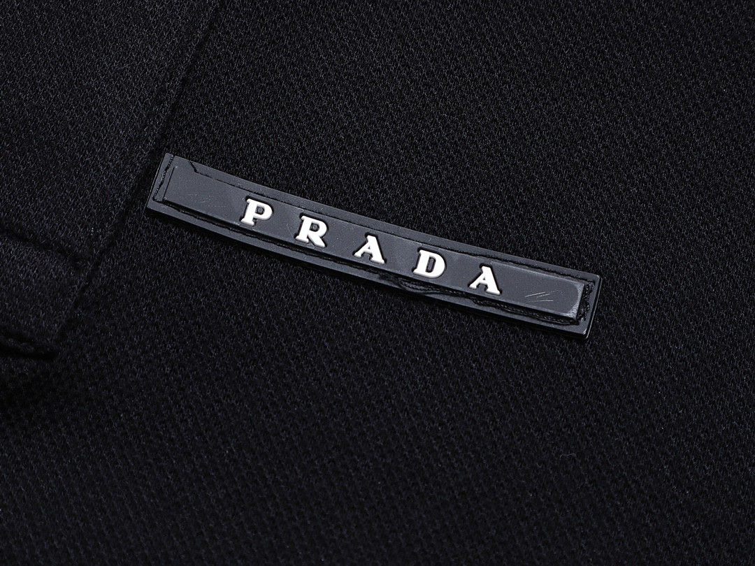 PRADA 普拉达 徽标撞色螺纹 Polo衫 长袖 休闲 男款 黑色
