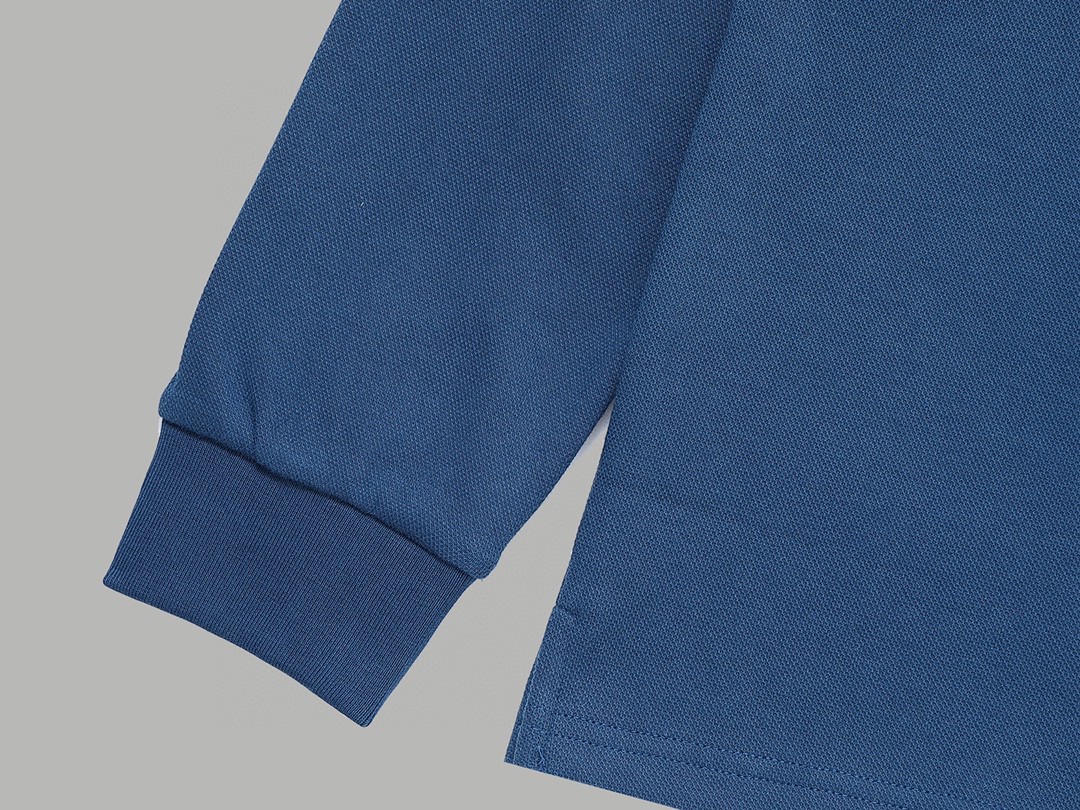 PRADA 普拉达 徽标撞色螺纹 Polo衫 长袖 休闲 男款 蓝色