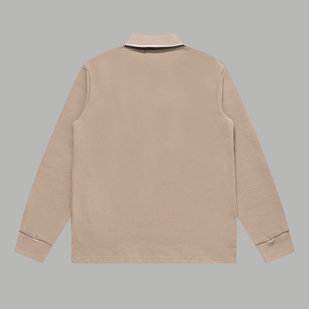 PRADA 普拉达 徽标撞色螺纹 Polo衫 长袖 休闲 男款 卡其色