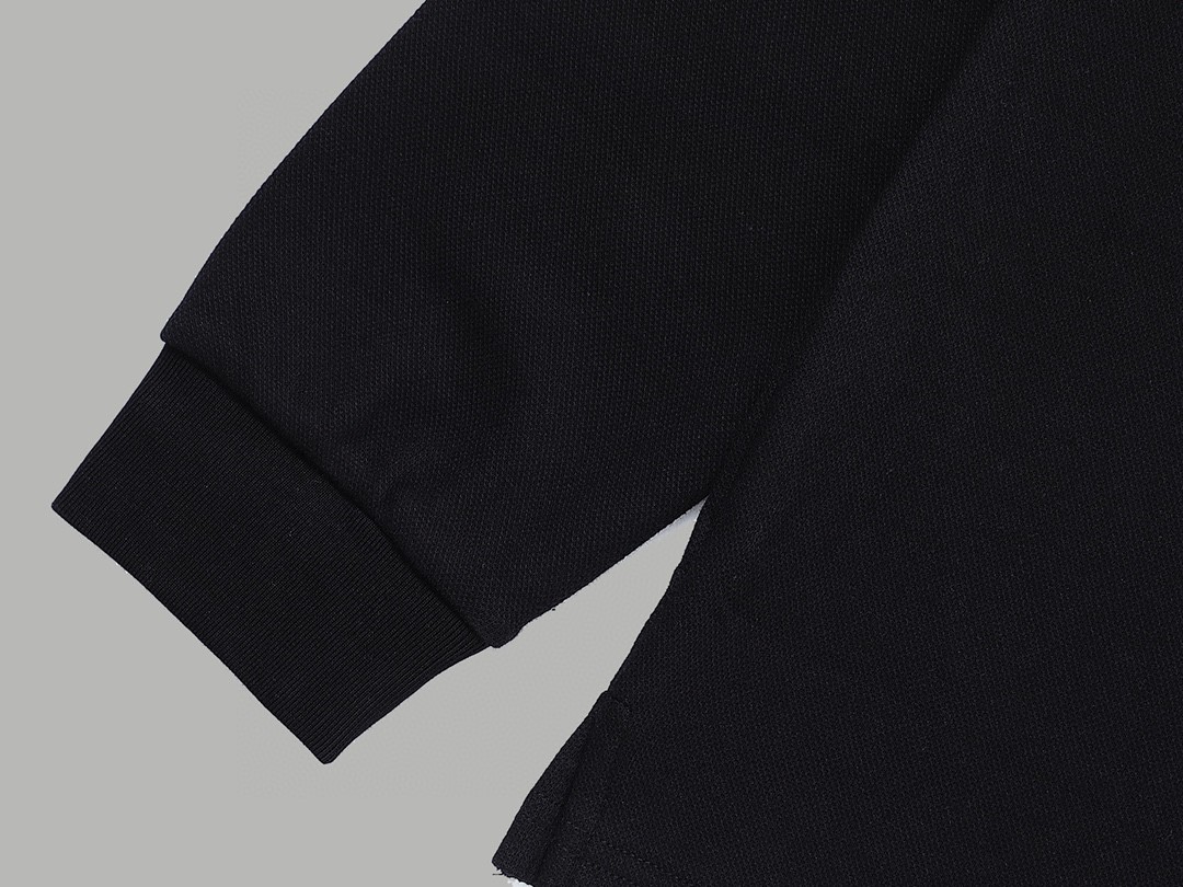 PRADA 普拉达 徽标撞色螺纹 Polo衫 长袖 休闲 男款 黑色