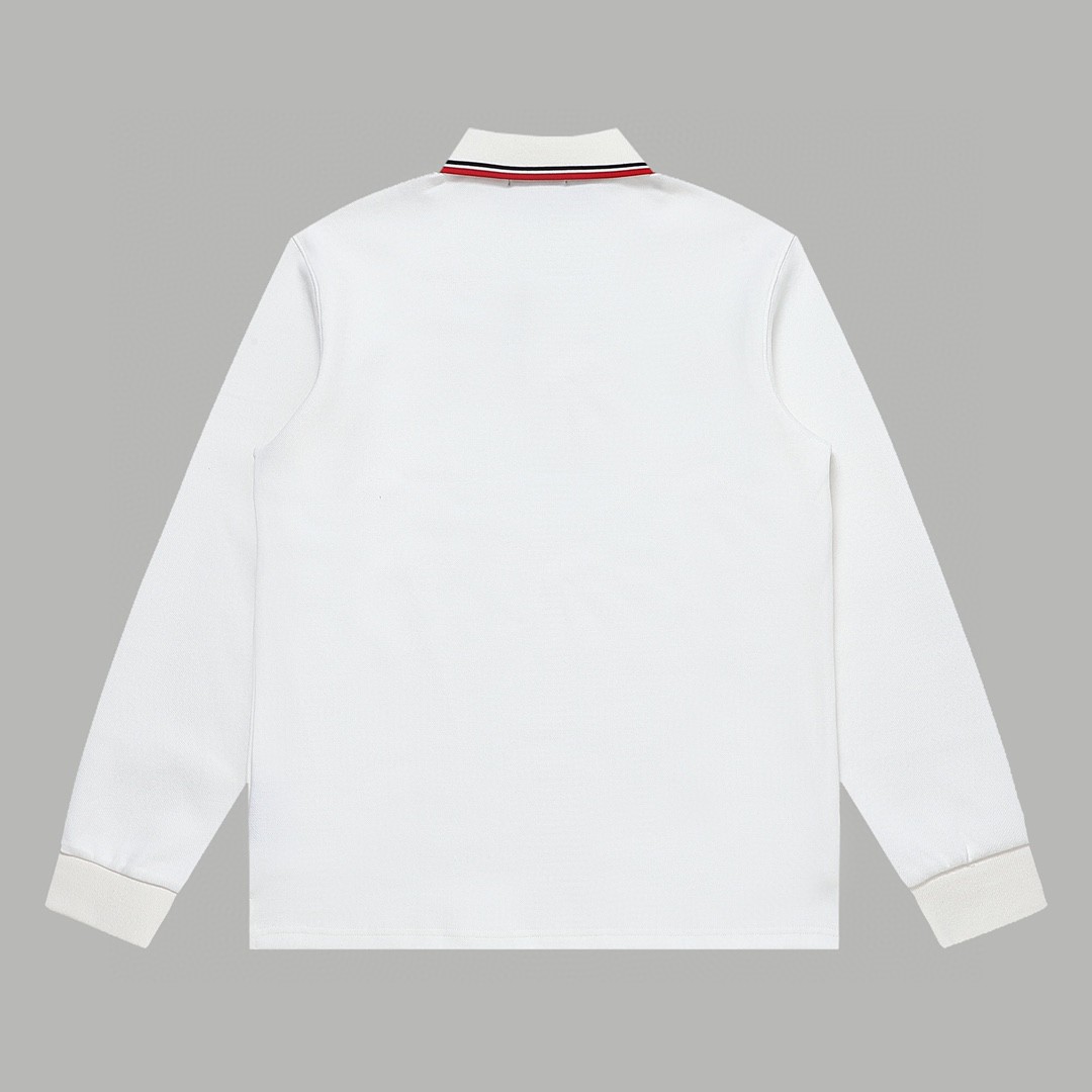 PRADA 普拉达 徽标撞色螺纹 Polo衫 长袖 休闲 男款 白色