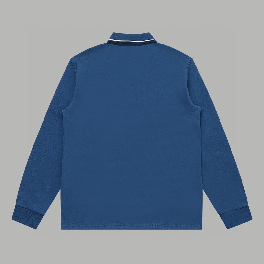 PRADA 普拉达 徽标撞色螺纹 Polo衫 长袖 休闲 男款 蓝色