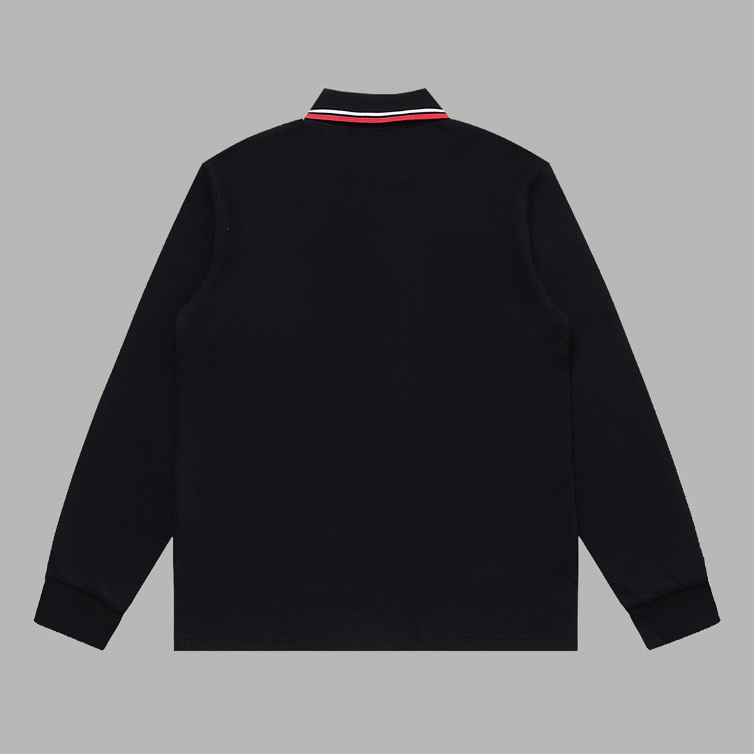 PRADA 普拉达 徽标撞色螺纹 Polo衫 长袖 休闲 男款 黑色