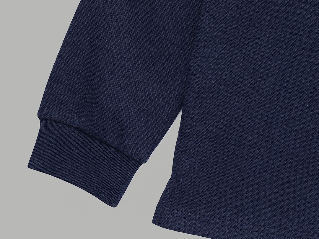 PRADA 普拉达 徽标撞色螺纹 Polo衫 长袖 休闲 男款 藏蓝色