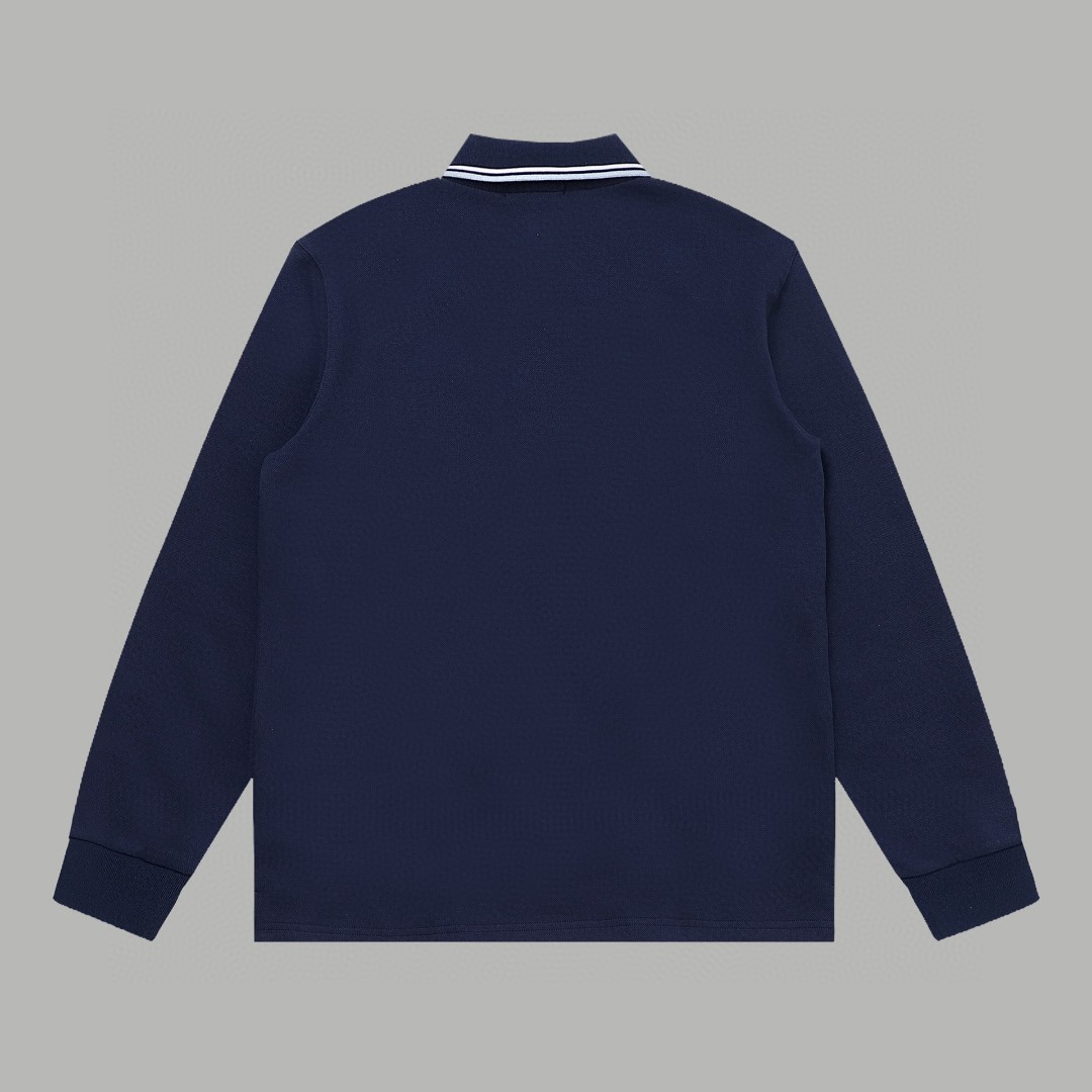 PRADA 普拉达 徽标撞色螺纹 Polo衫 长袖 休闲 男款 藏蓝色