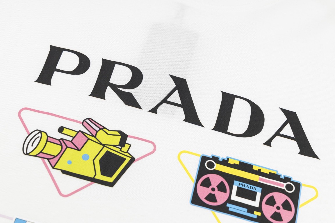 PRADA 普拉达 胸前印花图案 套头圆领 短袖 T恤 男女同款 白色 黑色 