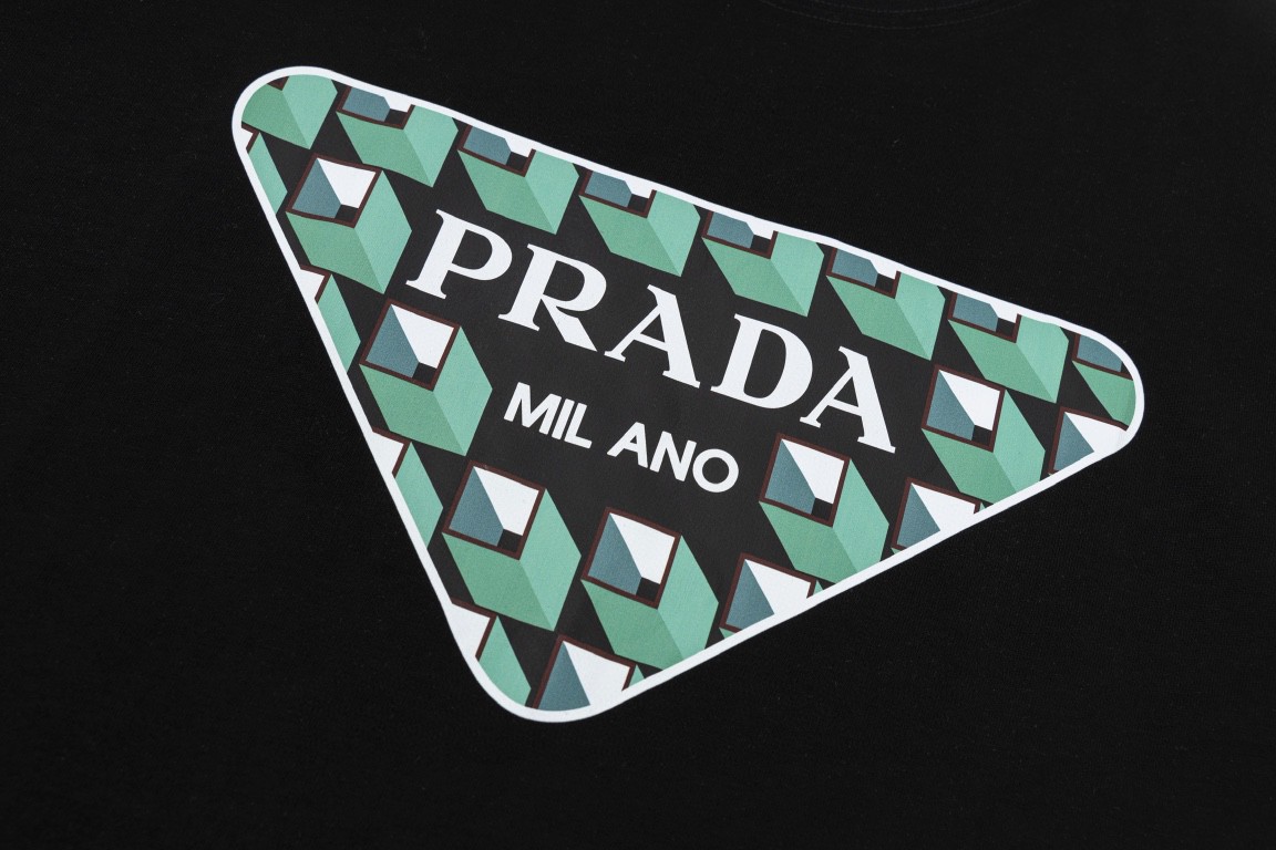 PRADA 普拉达 几何图形印花图案 套头圆领 短袖 T恤 男女同款 白色 黑色 