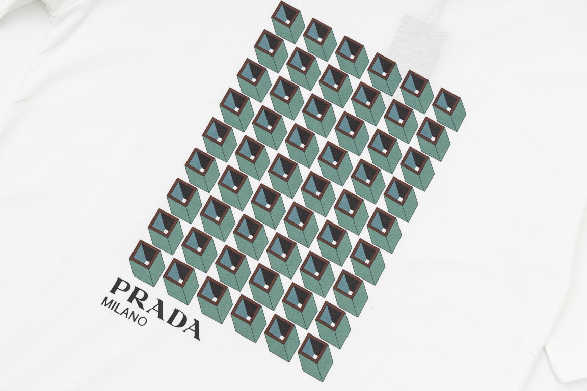 PRADA 普拉达 几何图形印花图案 套头圆领 短袖 T恤 男女同款 白色 黑色 