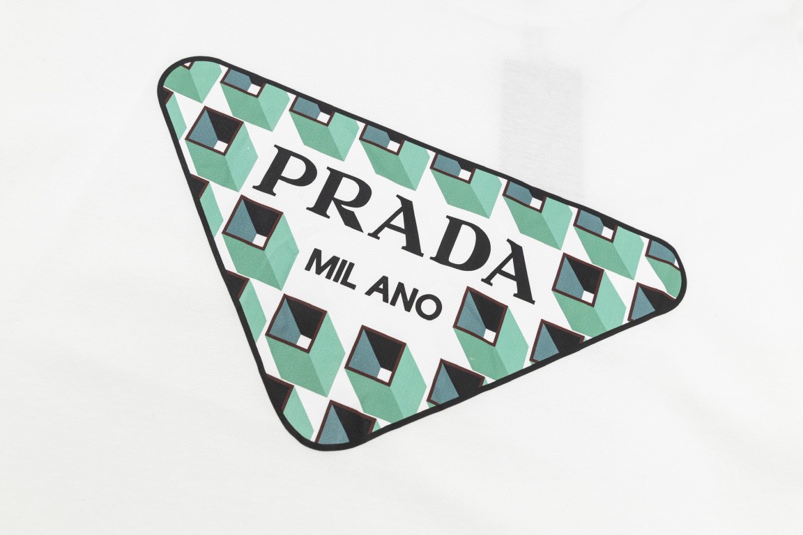 PRADA 普拉达 几何图形印花图案 套头圆领 短袖 T恤 男女同款 白色 黑色 
